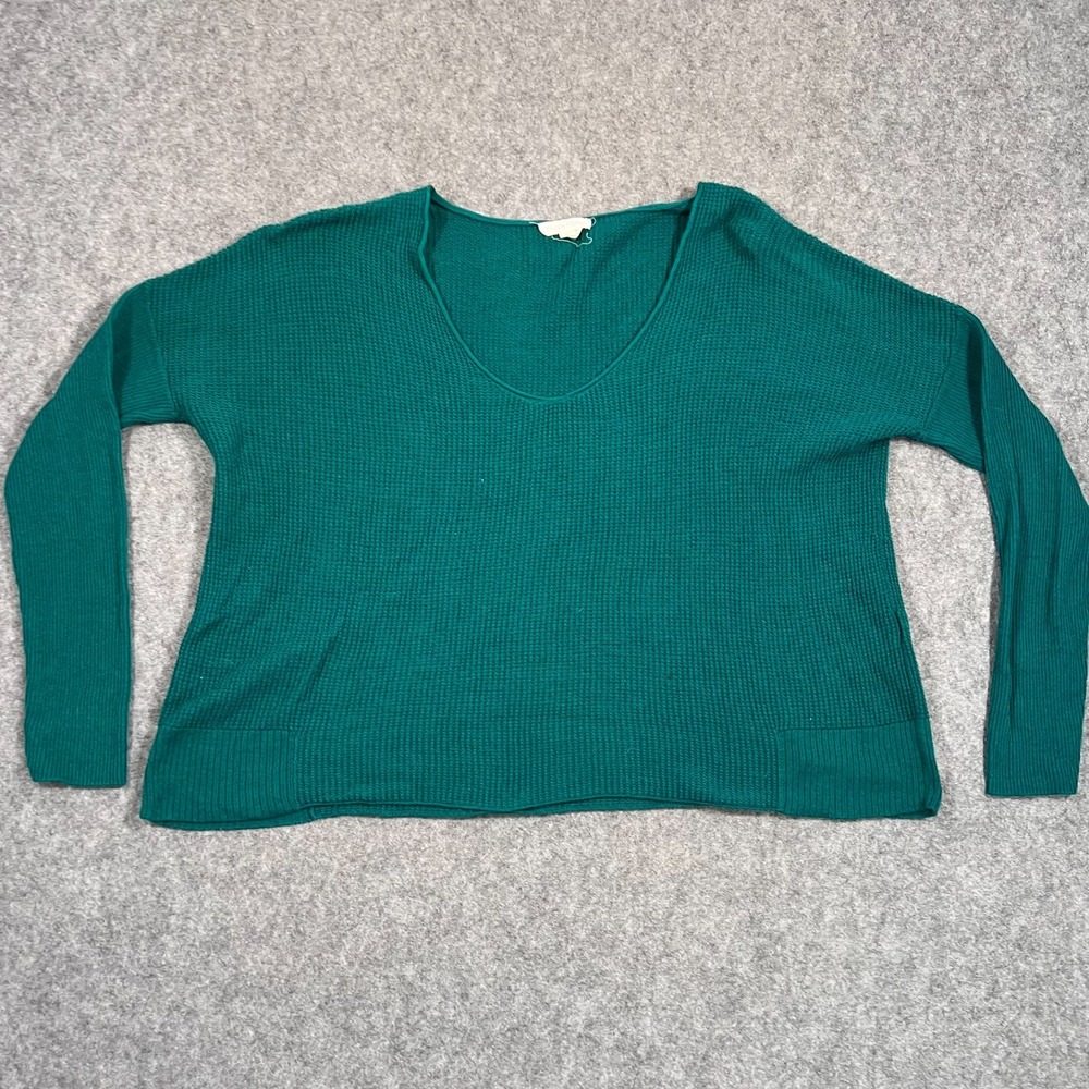 Eileen Fisher Teal Blue Organic Cotton Waffle Knit Sweater Women's Size Small